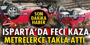 KONTROLDEN ÇIKAN OTOMOBİL METRELERCE TAKLA ATTI