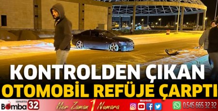 Kontrolden çıkan otomobil refüje çarptı