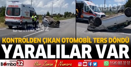 Kontrolden çıkan otomobil ters döndü