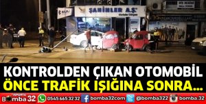 Kontrolden çıkan otomobil trafik ışığına çarptı