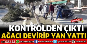 KONTROLDEN ÇIKIP AĞACA ÇARPTI, YAN YATTI
