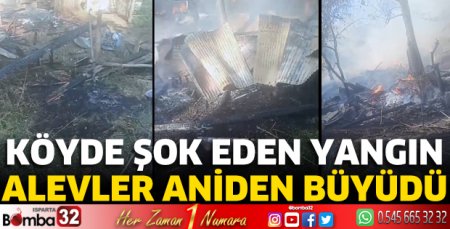 Köyde şok eden yangın