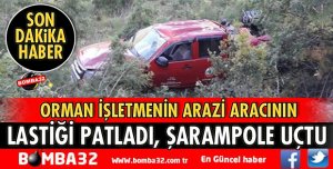 LASTİĞİ PATLAYAN ARAÇ ŞARAMPOLE UÇTU