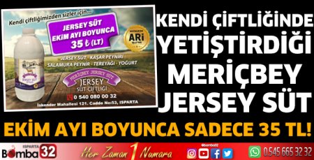 Meriçbey Jersey Süt ekim ayı boyunca sadece 35 TL