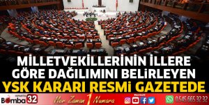 Milletvekillerinin illere göre dağılımını belirleyen YSK Kararı Resmi Gazete'de