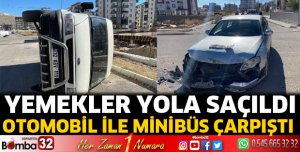 Minibüs ile otomobil çarpıştı