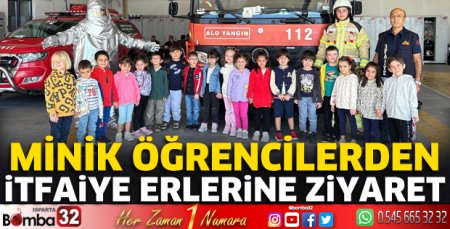 Minik öğrencilerden itfaiye erlerine ziyaret