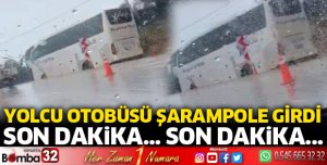 Miskinlerde yolcu otobüsü şarampole girdi