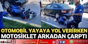 Motosiklet, otomobile arkadan çarptı