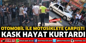 MOTOSİKLET SÜRÜCÜNÜN KASKI HAYATINI KURTARDI