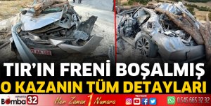 Odun yüklü tırın freni boşalmış