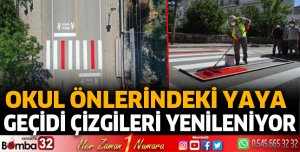 Okul önlerindeki yaya geçidi çizgileri yenileniyor
