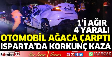 Otomobil ağaca çarptı: 1’i ağır 4 yaralı var