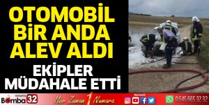 Otomobil aniden alev aldı
