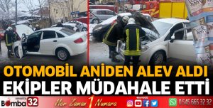 Otomobil aniden alev aldı