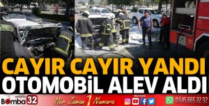 Otomobil aniden alev aldı