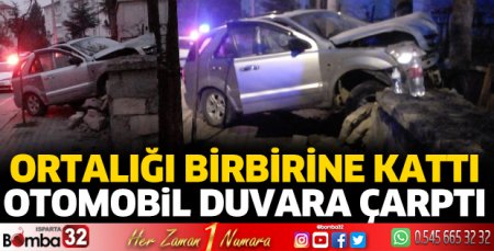 Otomobil bahçe duvarına çarptı