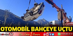 Otomobil bahçeye uçtu