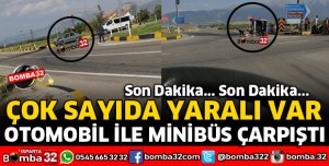 OTOMOBİL İLE İŞÇİ TAŞIYAN MİNİBÜS ÇARPIŞTI