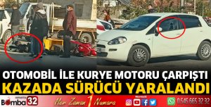 Otomobil ile kurye motoru çarpıştı