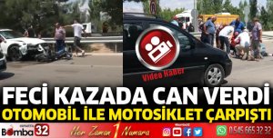 Otomobil ile motosiklet çarpıştı 