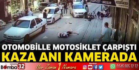 Otomobil ile motosikletin kazası kamerada