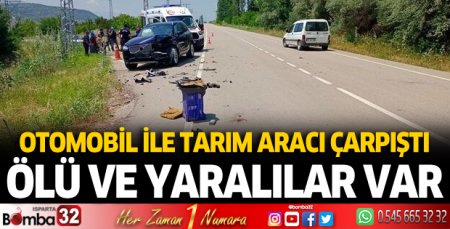 Otomobil ile tarım aracı çarpıştı