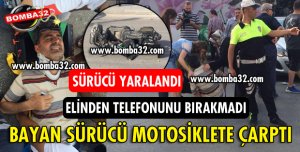 OTOMOBİL MOTOSİKLETE ÇARPTI