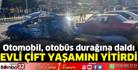 Otomobil, otobüs durağına daldı