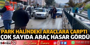 Otomobil park halindeki araçlara çarptı