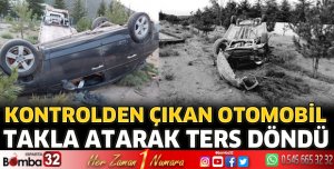 Otomobil takla atıp ters döndü
