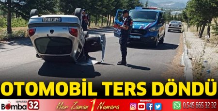 Otomobil ters döndü