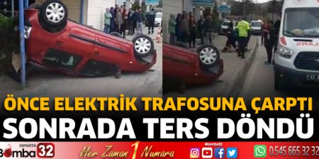 Otomobil ters döndü