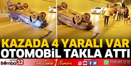 Otomobil tünelde takla attı