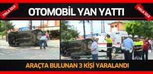Otomobil yan yattı