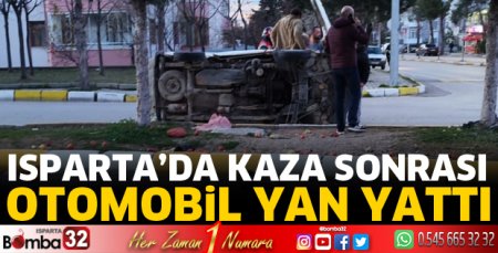 Otomobil yan yattı