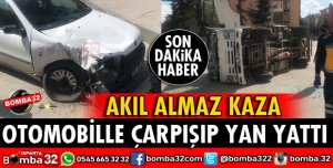 OTOMOBİLLE ÇARPIŞAN KAMYONET YAN YATTI