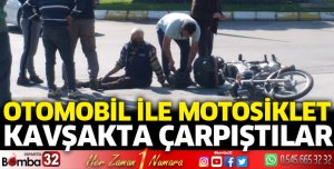 Otomobille motosiklet çarpıştı