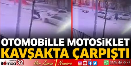 Otomobille motosiklet kavşakta çarpıştı