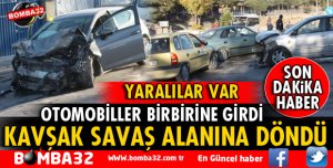 OTOMOBİLLER KAVŞAKTA BİRBİRİNE GİRDİ