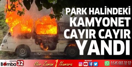 Park halindeki kamyonet yandı