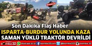 SAMAN YÜKLÜ TRAKTÖR DEVRİLDİ