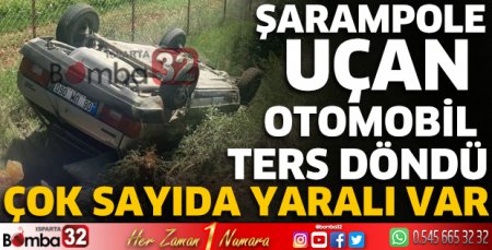 Şarampole uçan otomobil ters döndü