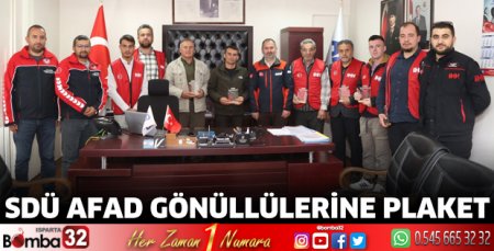 SDÜ AFAD gönüllülerine plaket