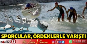 Sporcular ördeklerle yarıştı