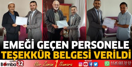 Teşekkür belgesi verildi