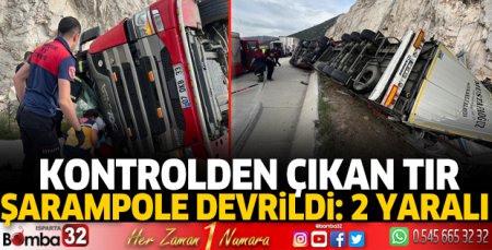 Tır şarampole devrildi : 2 yaralı