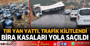 Tır yan yattı