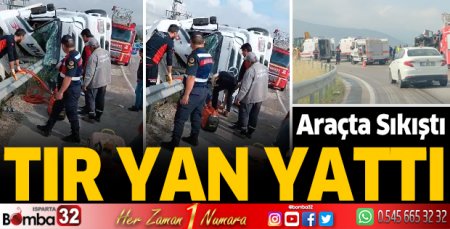 Tır yan yattı