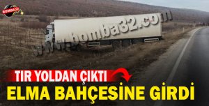 TIR YOLDAN ÇIKTI ELMA BAHÇESİNE GİRDİ